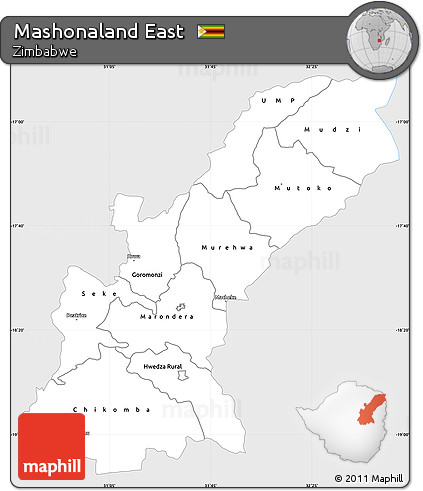 Silver Style Simple Map of Mashonaland East, single color outside