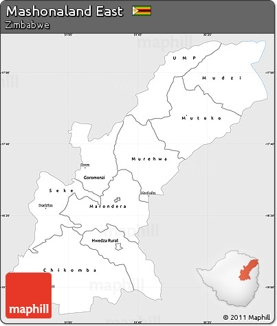 Silver Style Simple Map of Mashonaland East, single color outside