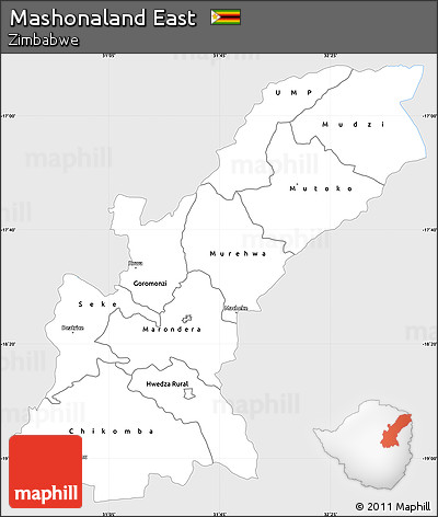 Silver Style Simple Map of Mashonaland East, single color outside