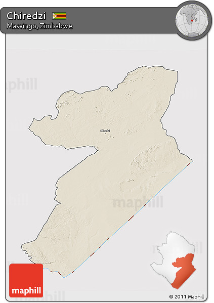 Shaded Relief 3D Map of Chiredzi, cropped outside