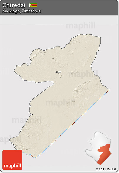 Shaded Relief 3D Map of Chiredzi, cropped outside