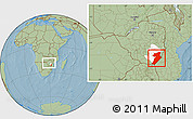 Savanna Style Location Map of Chiredzi, highlighted parent region, within the entire country, hill shading