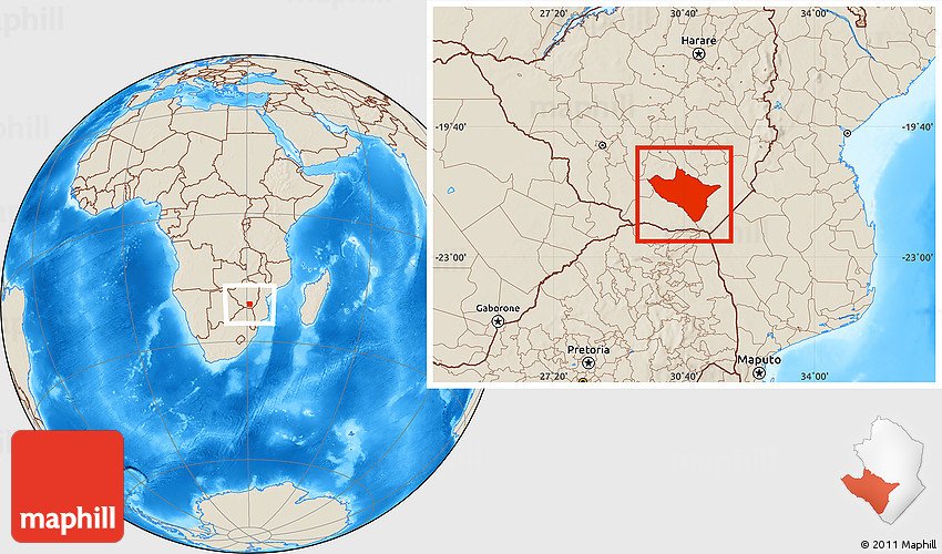Shaded Relief Location Map of Mwenezi