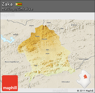 Physical 3D Map of Zaka, shaded relief outside