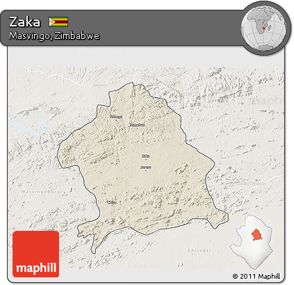 Shaded Relief 3D Map of Zaka, lighten