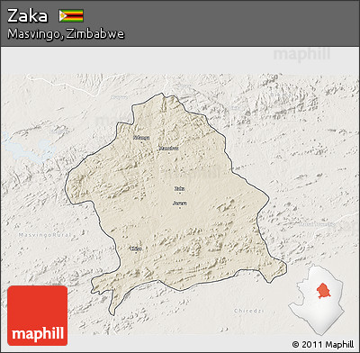 Shaded Relief 3D Map of Zaka, lighten