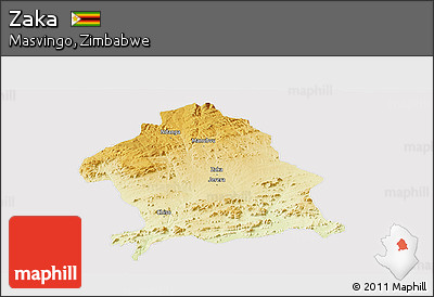 Physical Panoramic Map of Zaka, cropped outside
