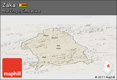 Shaded Relief Panoramic Map of Zaka, lighten