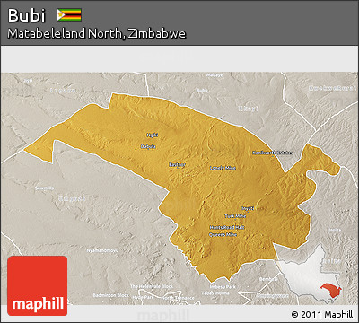 Physical 3D Map of Bubi, lighten, semi-desaturated