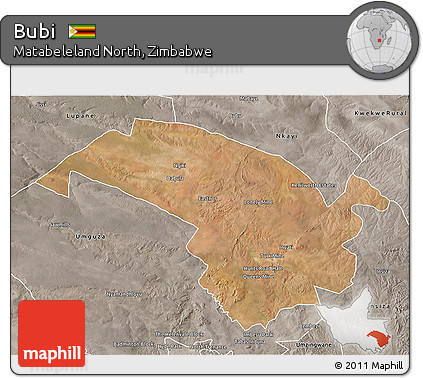 Satellite 3D Map of Bubi, semi-desaturated