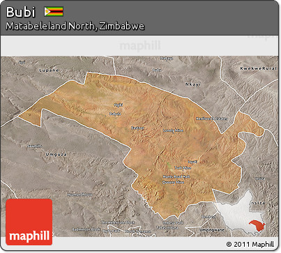 Satellite 3D Map of Bubi, semi-desaturated