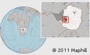 Gray Location Map of Bubi, highlighted country, highlighted parent region, hill shading