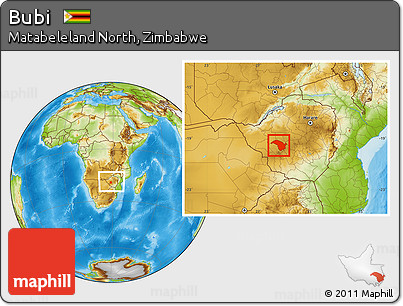 Physical Location Map of Bubi, within the entire country
