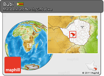 Physical Location Map of Bubi, highlighted country