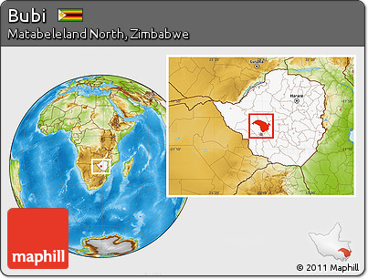 Physical Location Map of Bubi, highlighted country