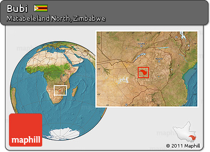 Satellite Location Map of Bubi, within the entire country