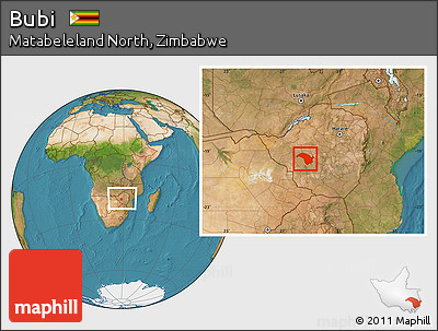 Satellite Location Map of Bubi, within the entire country