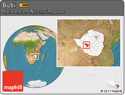 Satellite Location Map of Bubi, highlighted country, within the entire country