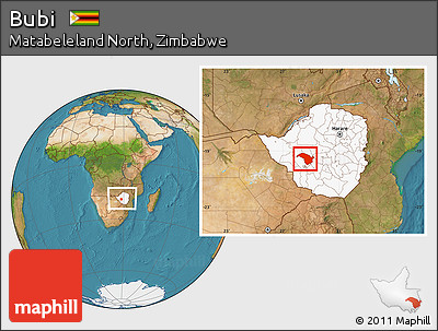 Satellite Location Map of Bubi, highlighted country, within the entire country