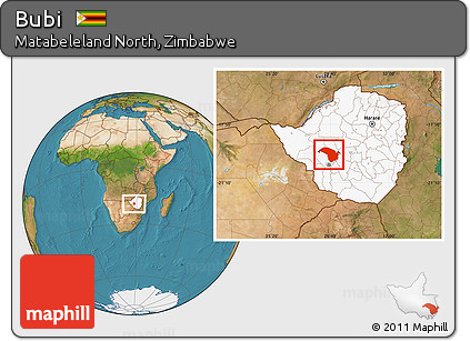 Satellite Location Map of Bubi, highlighted country