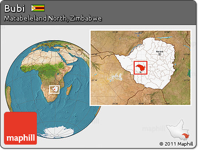 Satellite Location Map of Bubi, highlighted country