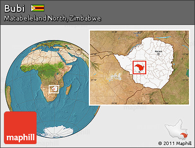 Satellite Location Map of Bubi, highlighted country