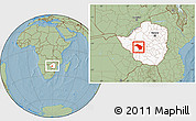 Savanna Style Location Map of Bubi, highlighted country, within the entire country, hill shading