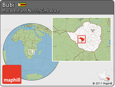 Savanna Style Location Map of Bubi, highlighted country