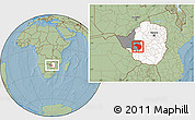 Savanna Style Location Map of Bubi, highlighted country, highlighted parent region, within the entire country, hill shading
