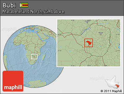 Savanna Style Location Map of Bubi, hill shading