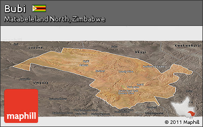 Satellite Panoramic Map of Bubi, darken, semi-desaturated