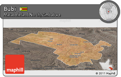 Satellite Panoramic Map of Bubi, darken, semi-desaturated