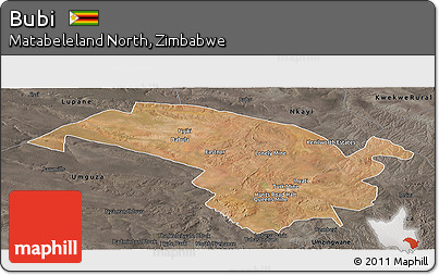 Satellite Panoramic Map of Bubi, darken, semi-desaturated