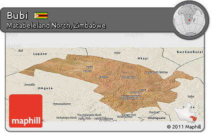 Satellite Panoramic Map of Bubi, shaded relief outside