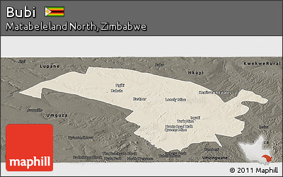 Shaded Relief Panoramic Map of Bubi, darken