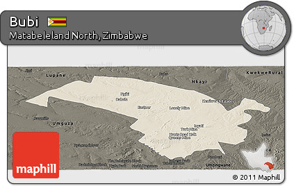 Shaded Relief Panoramic Map of Bubi, darken