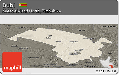 Shaded Relief Panoramic Map of Bubi, darken