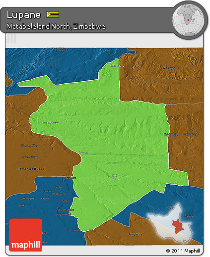 Political 3D Map of Lupane, darken