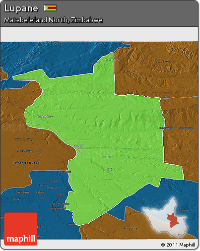 Political 3D Map of Lupane, darken