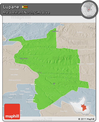 Political 3D Map of Lupane, lighten, semi-desaturated