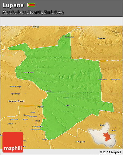 Political 3D Map of Lupane, physical outside