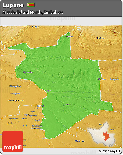Political 3D Map of Lupane, physical outside