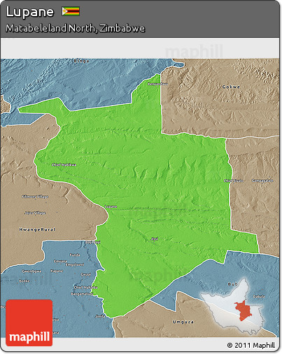 Political 3D Map of Lupane, semi-desaturated