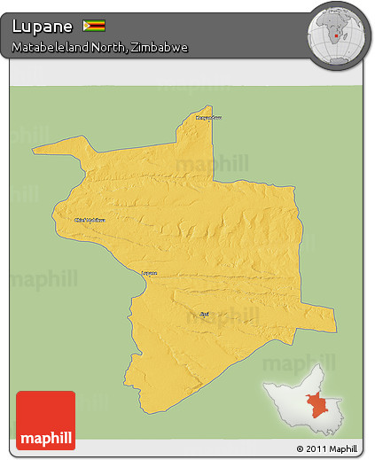 Savanna Style 3D Map of Lupane, single color outside