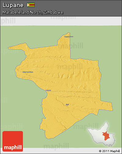 Savanna Style 3D Map of Lupane, single color outside