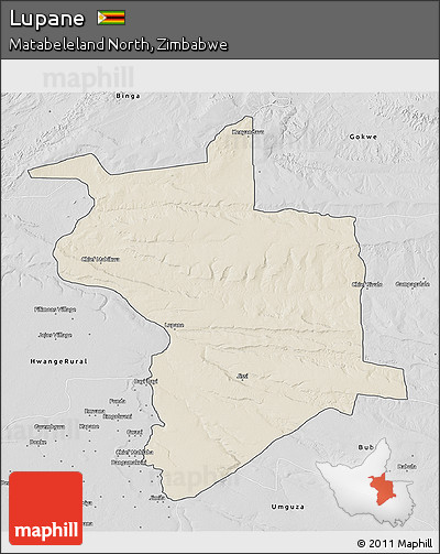 Shaded Relief 3D Map of Lupane, desaturated