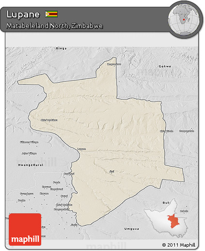 Shaded Relief 3D Map of Lupane, desaturated