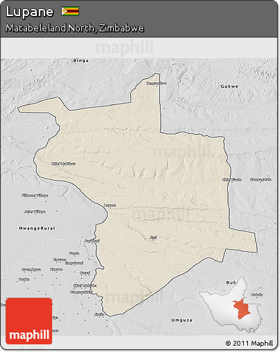 Shaded Relief 3D Map of Lupane, desaturated