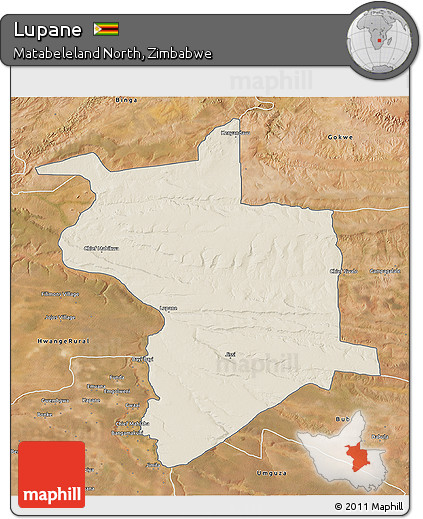 Shaded Relief 3D Map of Lupane, satellite outside