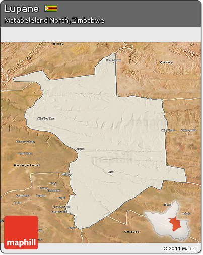Shaded Relief 3D Map of Lupane, satellite outside